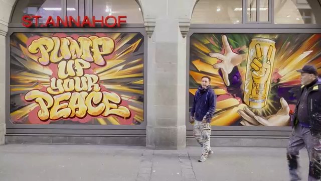 Mood Video von der Entstehung der beiden Schaufenster-Urban-Art Gemälde am Coop St. Annahof in Zürich